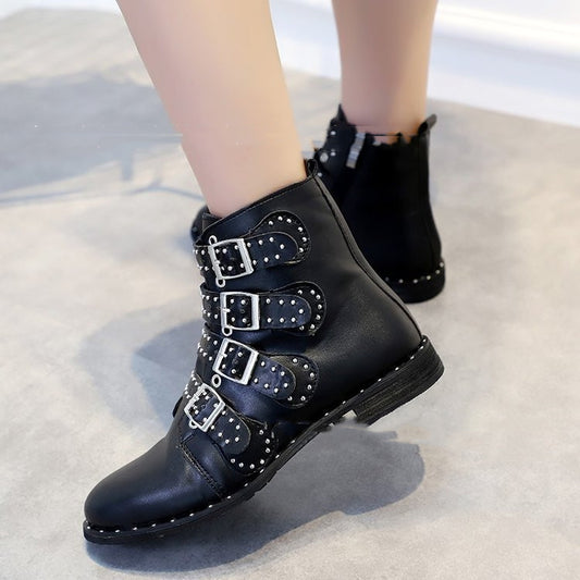 Women's New Thick-heel Rivet Low-top Martin Boots