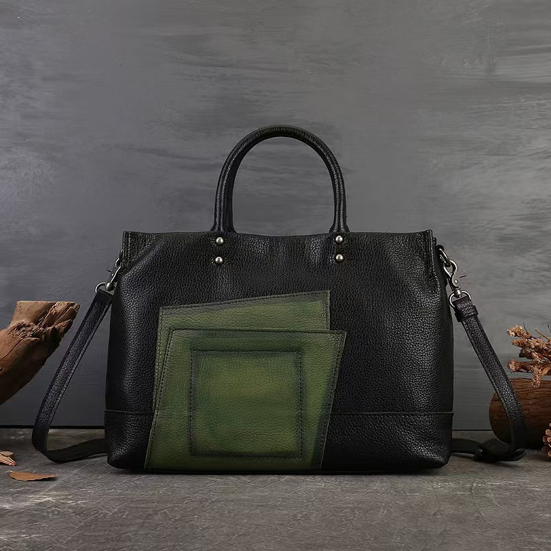 Skuldertaske med stor kapacitet i national stil, trendy patchwork og litterært look til kvinder