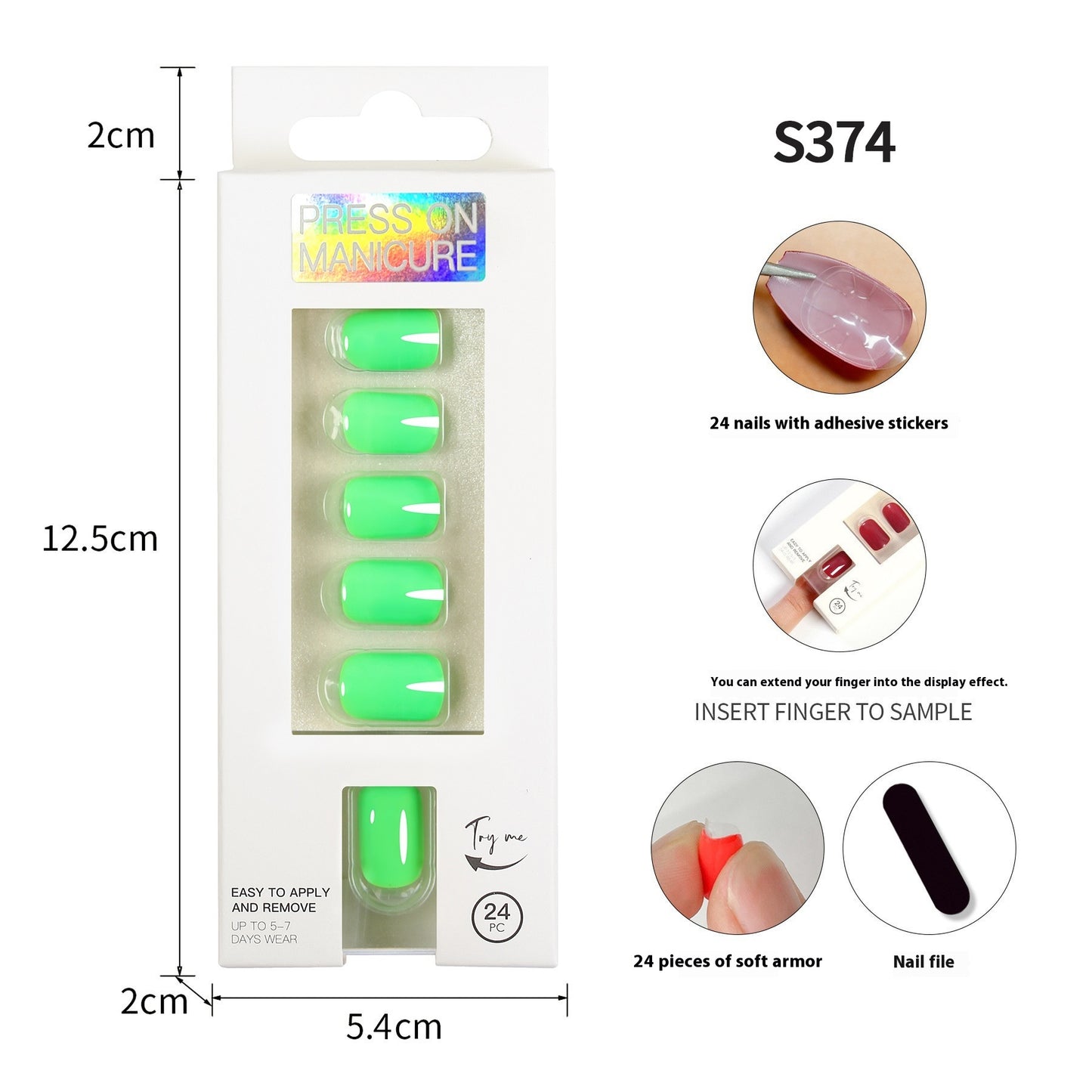 Short Square Head Solid Color Nail Stickers Finished Product 24 Pieces