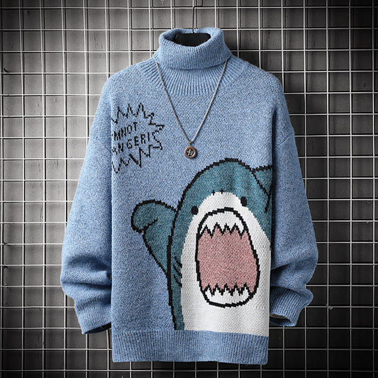 Spot Herre Ungdom Løs Afslappet Tegnefilm Haj Strikket Underdel Skjorte Sweater