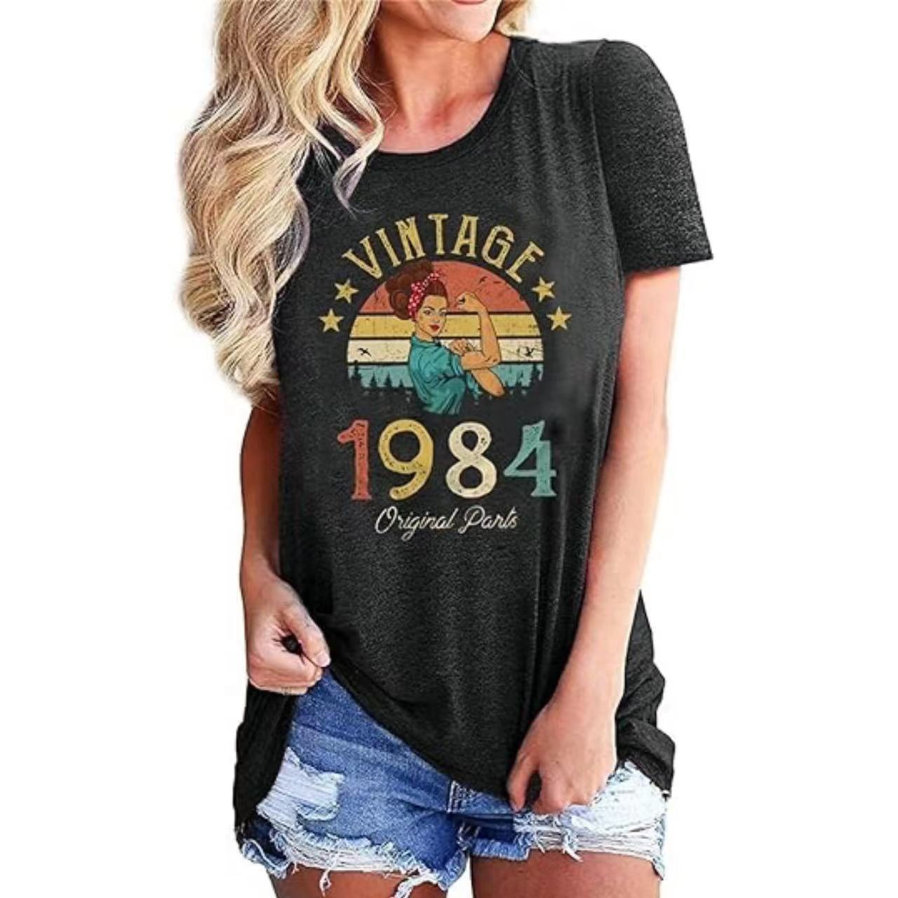 Vintage 1984 festtop til kvinder med bogstavprint