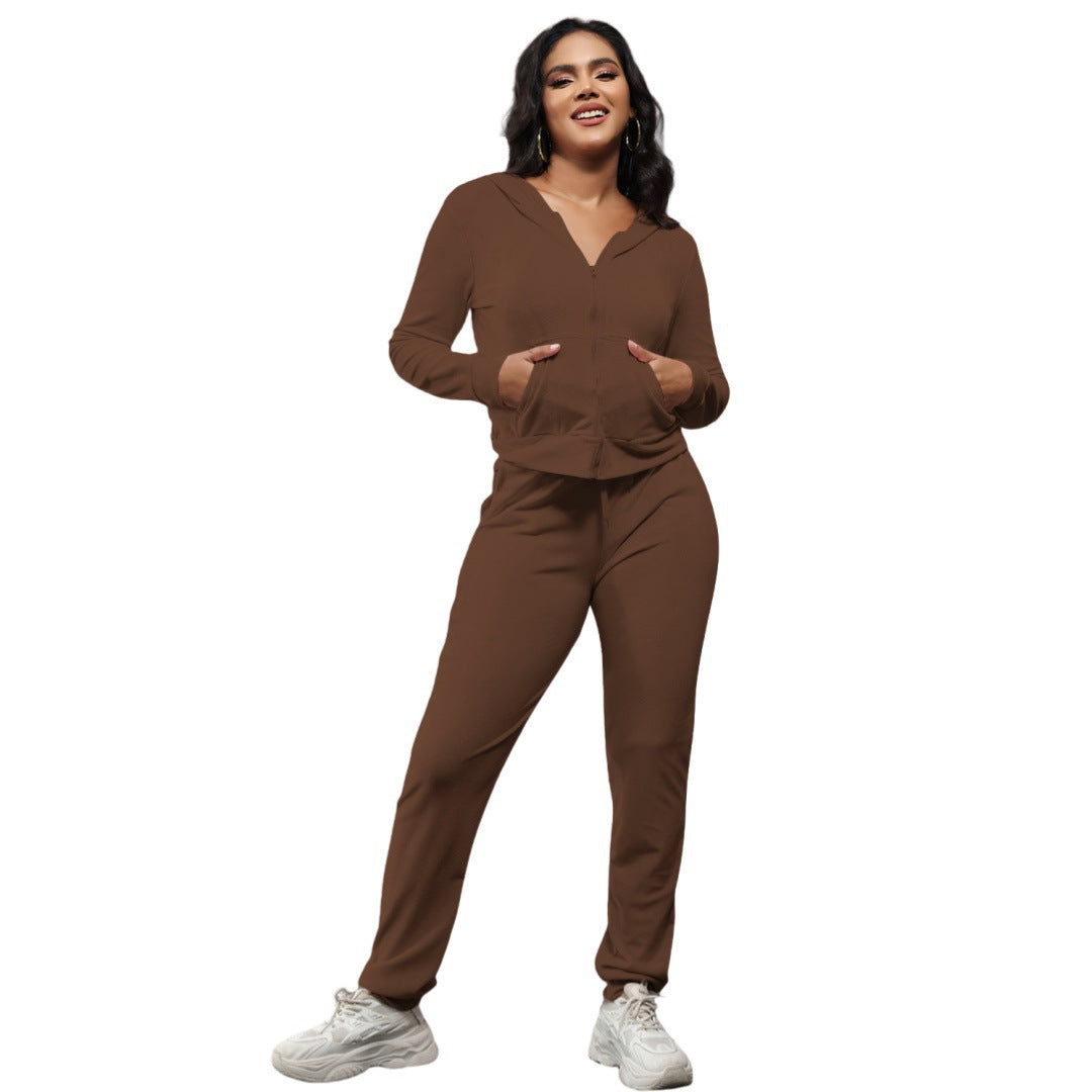 Stylish Casual Two-Piece Set With Golden Mink-Like Fleece And A Hood