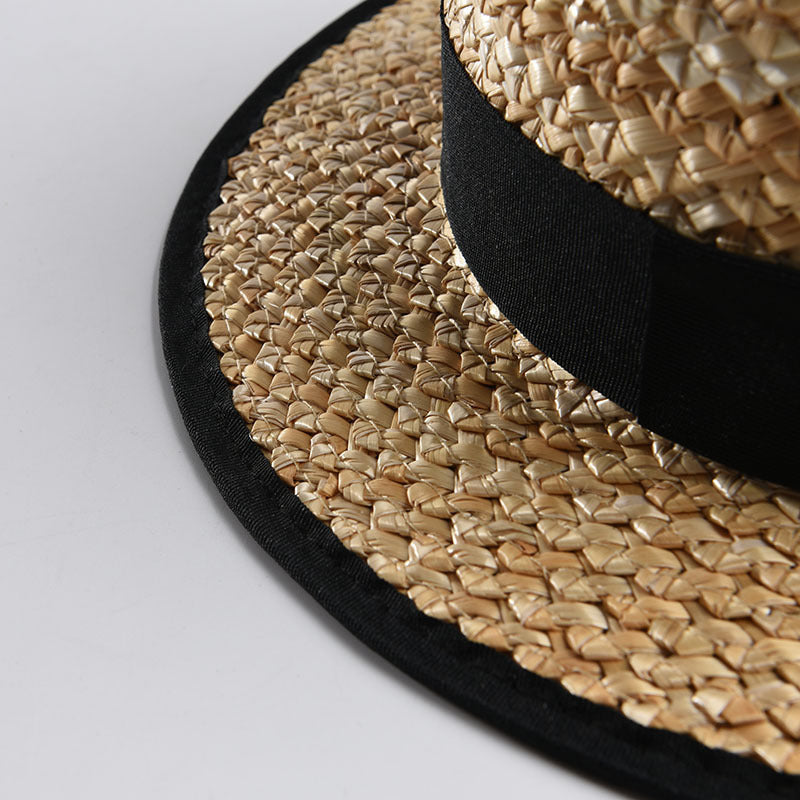 Natural Straw Flat Top Hat Ladies Beach Holiday Hat