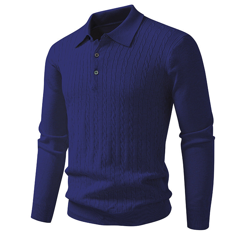 Ny Snoet Blomster Herre Trendy Cardigan Ensfarvet Polo Krave Striktrøje Herre
