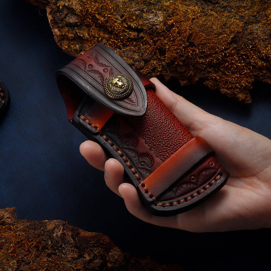 Planted Carved Leather Top Layer Leather Folding Knife Cover