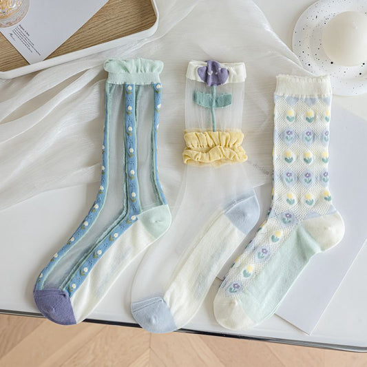 Women's Transparent Tulip Kanekalon Mid-calf Socks