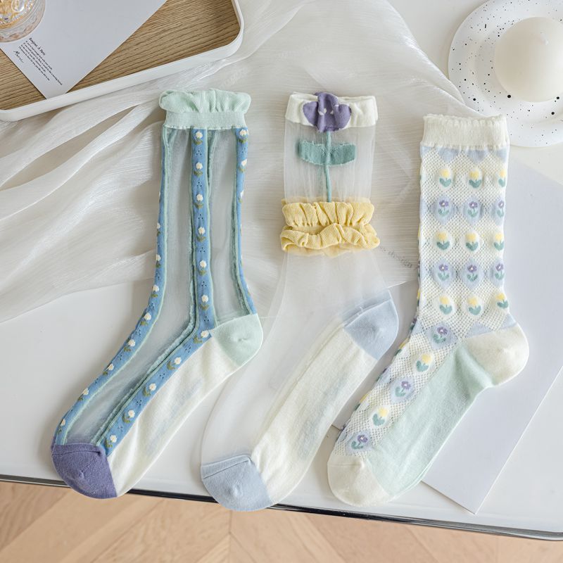 Women's Transparent Tulip Kanekalon Mid-calf Socks