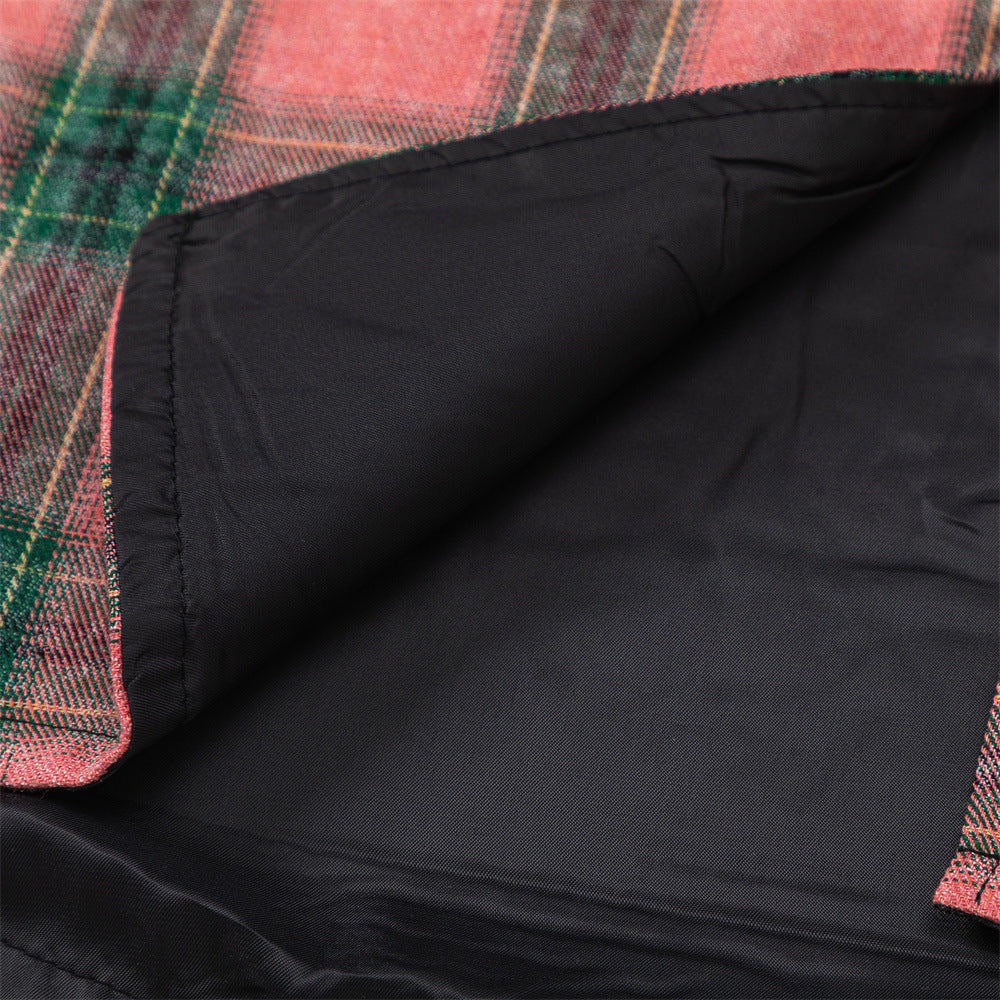 European And American Style Plaid Long Sleeve Hooded Shirt Coat