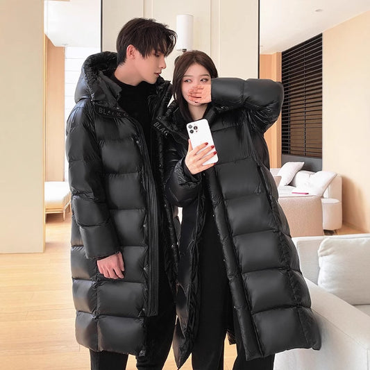 Goose Down Black Gold Down Jacket Thickened Long Section Over The Knee