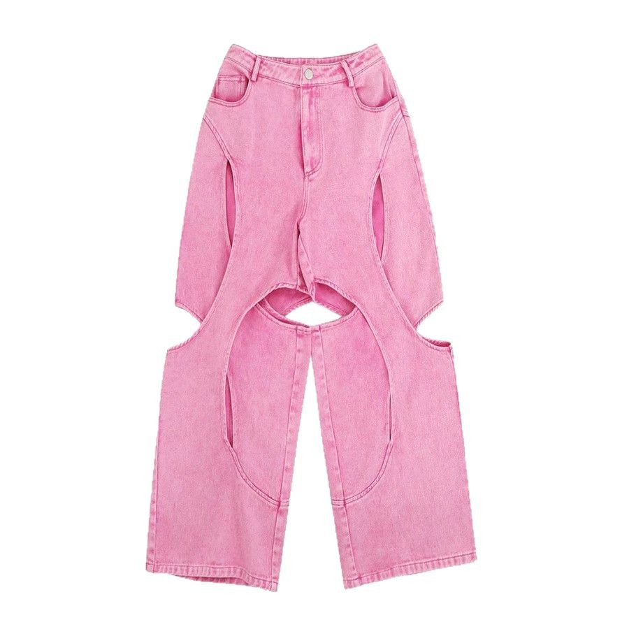 Women's American-style High Street Stitching Hole Worn Jeans