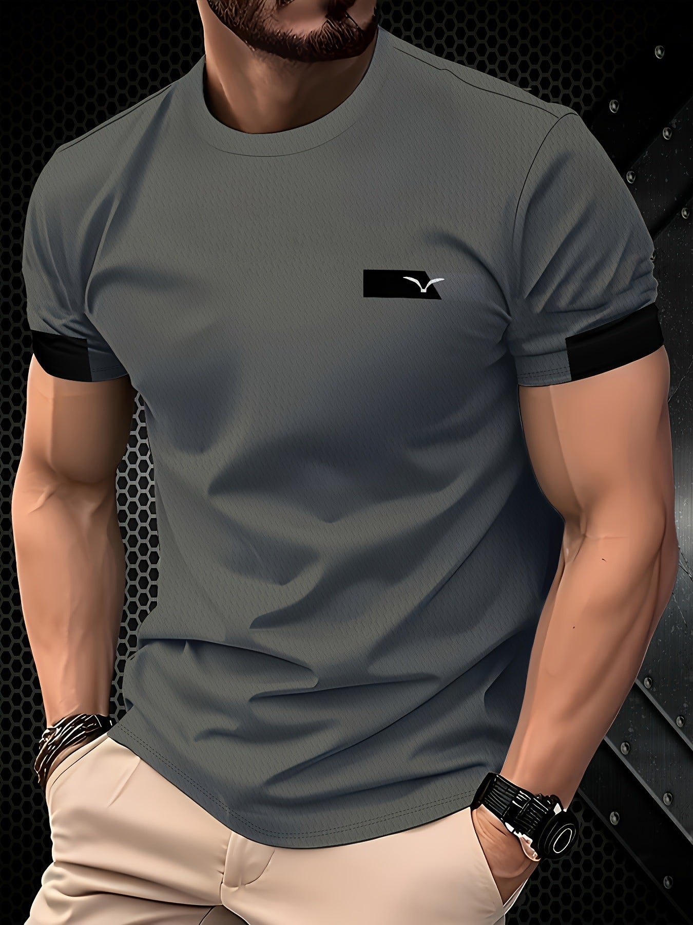 Mens Casual Minimalist 3D Short Sleeve Printed T Shirt Top