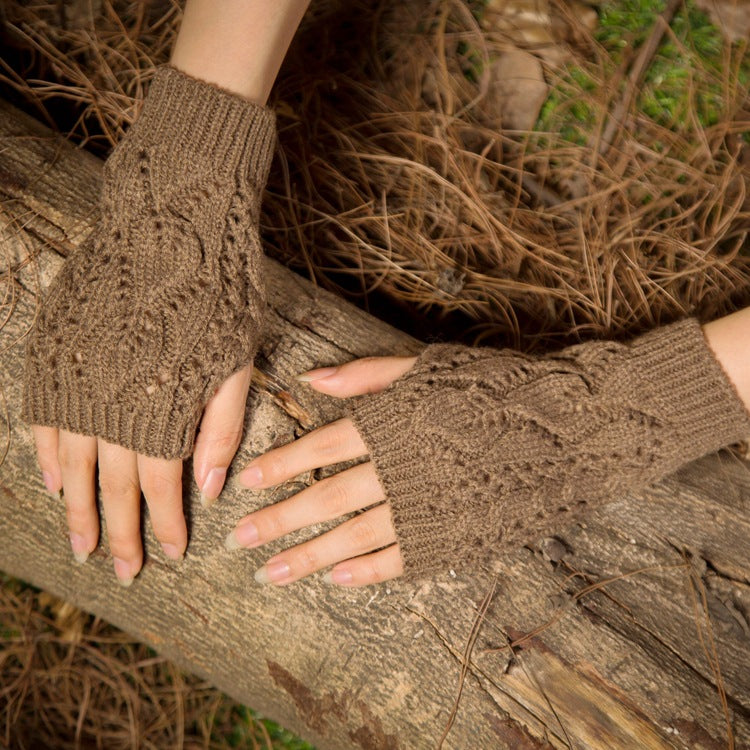 Wool Knit Half Finger Typing Warm Cutout Gloves