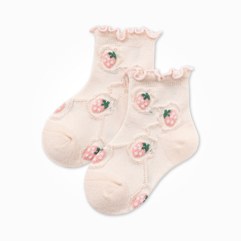 Thin Cotton Dark Pattern Children's Fruit Fungus Lace Socks