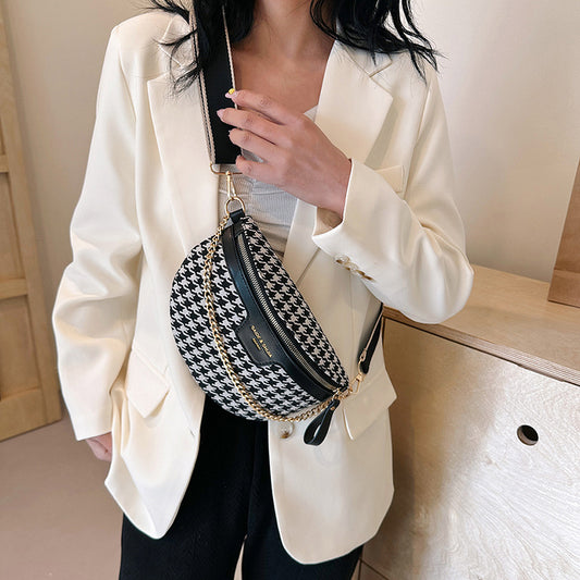 Women's Fashion Houndstooth Chest Bag Shoulder Bag