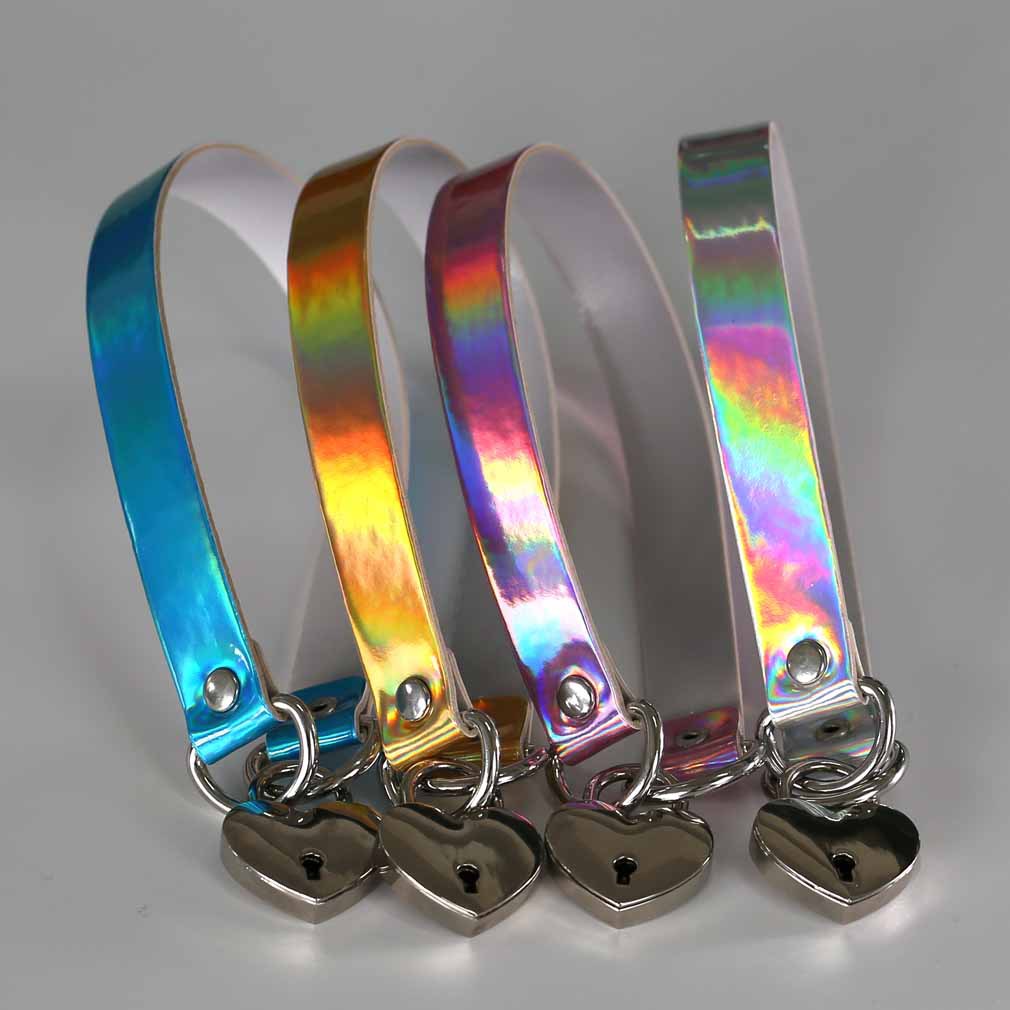 Punk Style Laser Luminous Short Concentric Love Lock Collar Neckband Collarbone Necklace