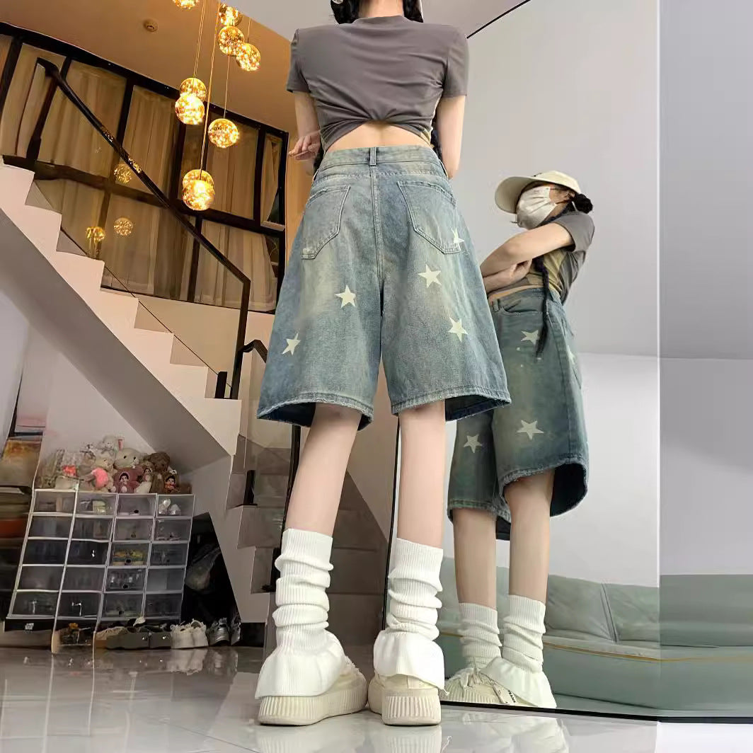 Retro Washed Distressed XINGX Denim Five-point Shorts Til Kvinder