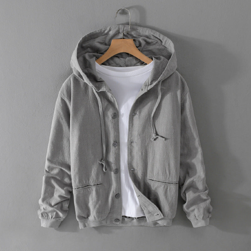 Men's Spring And Autumn Clothing Linen Jacket Hooded Jacket Loose Cotton Linen Men's Top