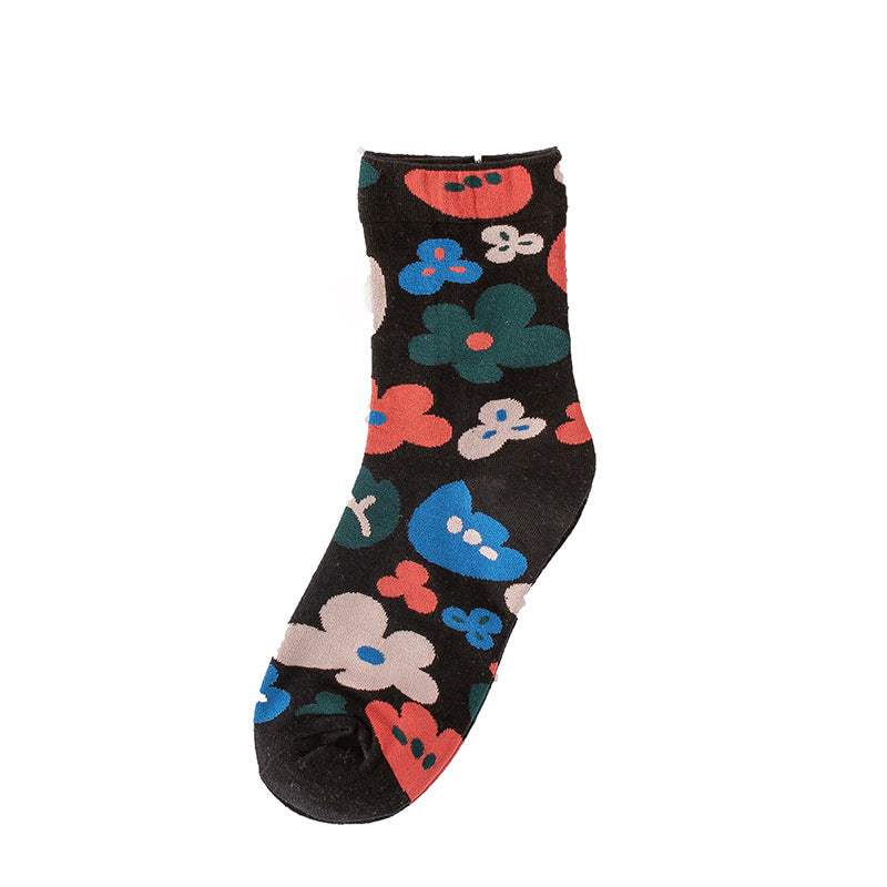 Summer Small Flower Socks Japanese Color Matching Cotton Socks Tube