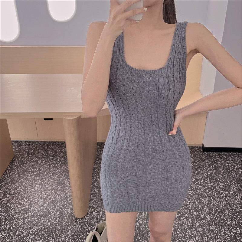 Versatile Cable-Knit Slip-Neck Sweater Body-Con Dress That Slims The
