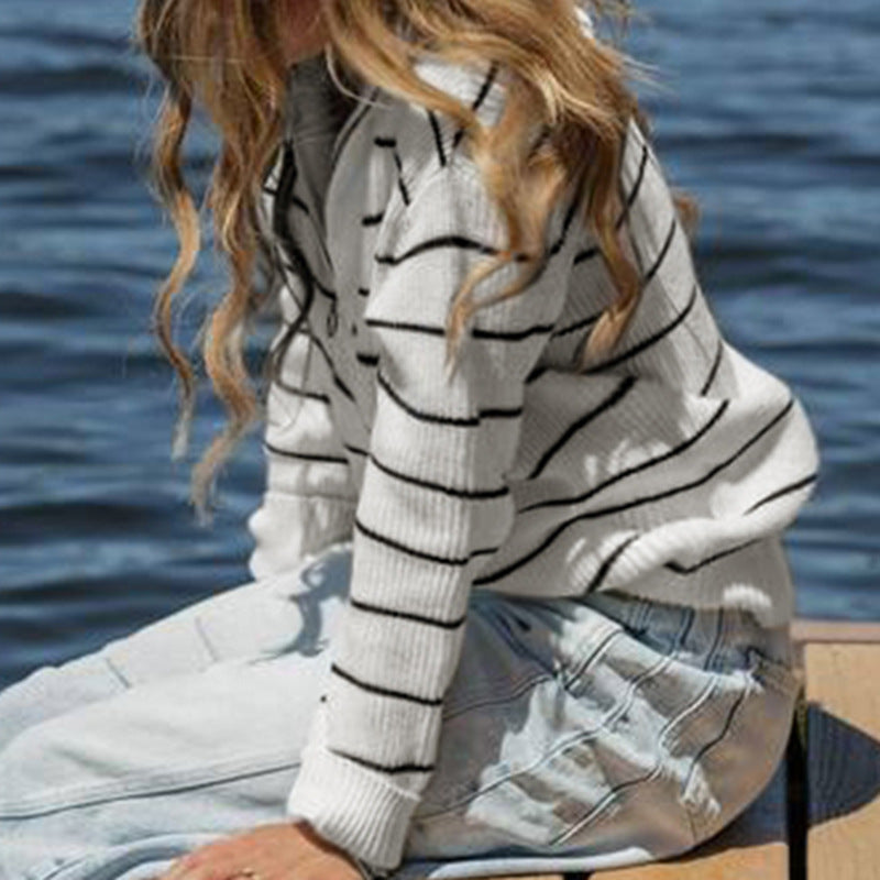European And American Fashion Casual Striped Lapel Sweater