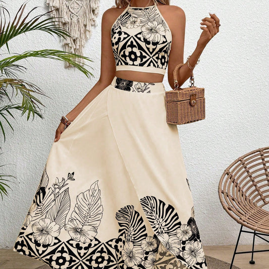 Floral-print Two-piece Slim-fit Set