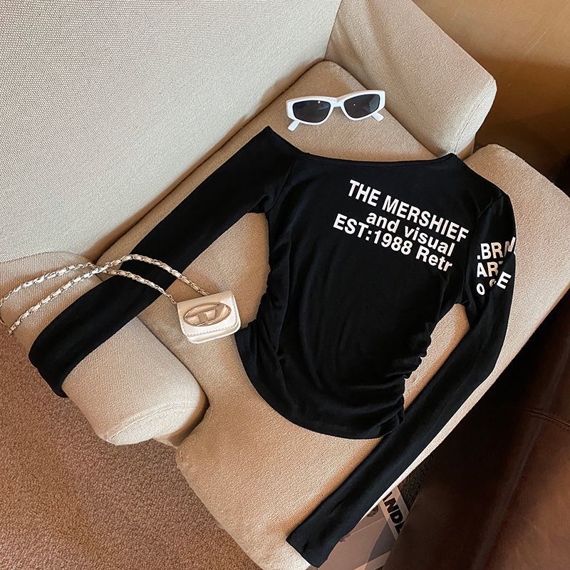 Womens Autumn Printed Slim-Fit Long-Sleeve T-Shirt Top