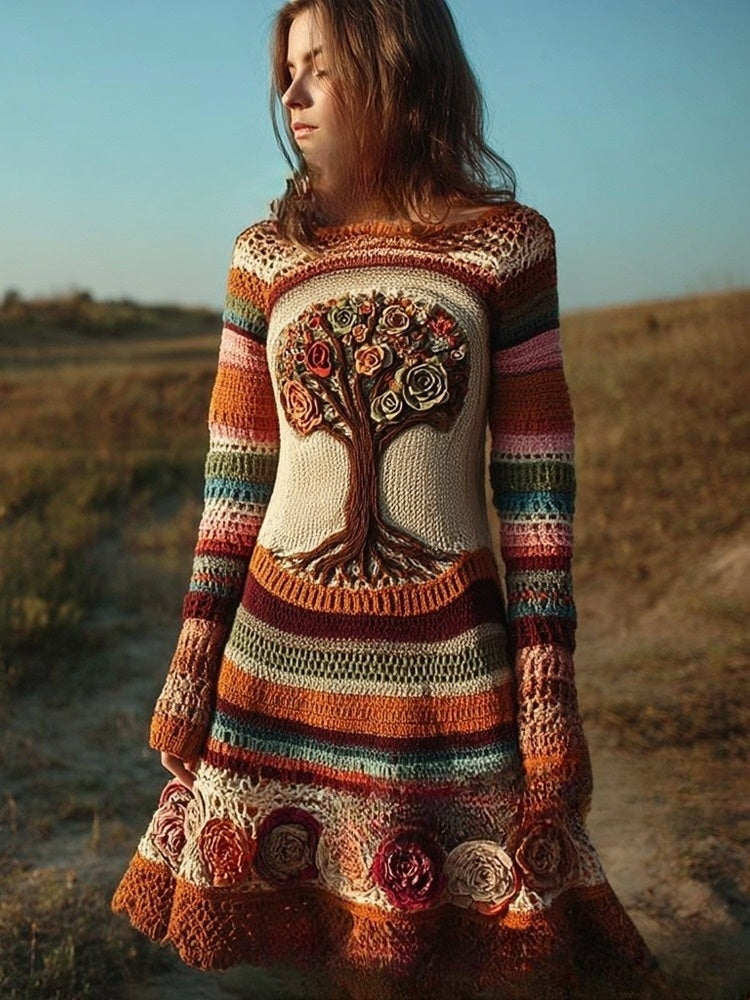 Womens Crew-Neck Long-Sleeve Halloween Funny Sweater Dress