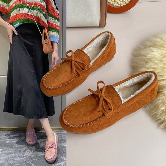 Plus-size Square-toe Chunky-soled Fleece-lined Stitched Shoes Snow Boots