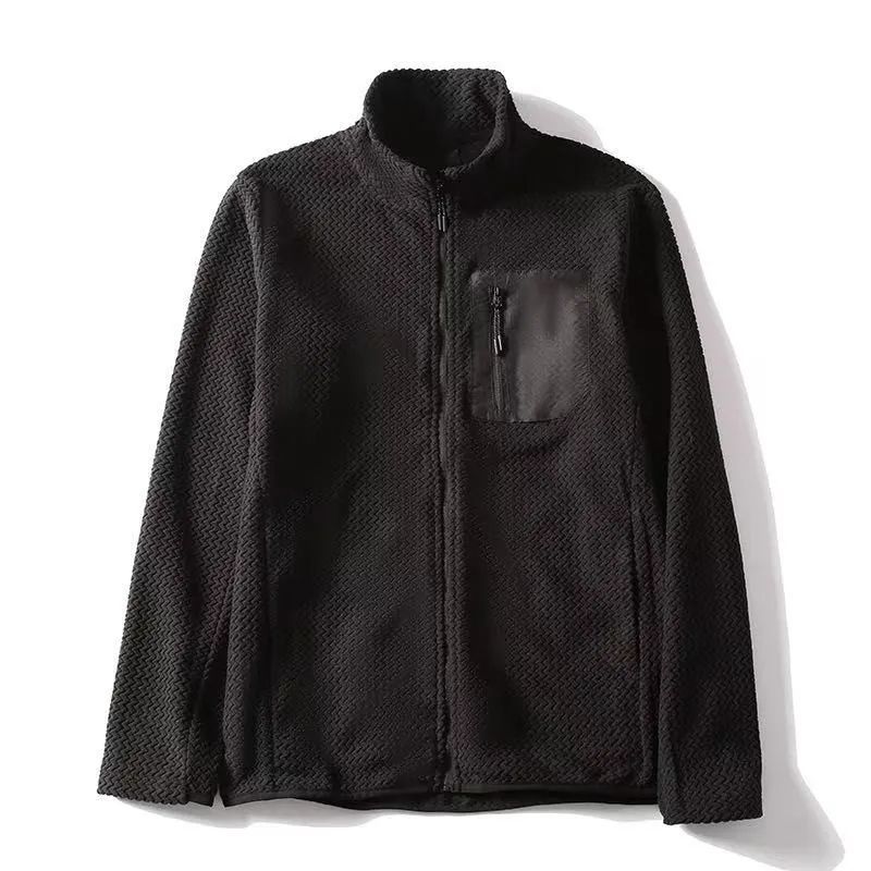 Fleece Stand Collar Cardigan Sweater Fashion Wave Pattern Jacket Coat