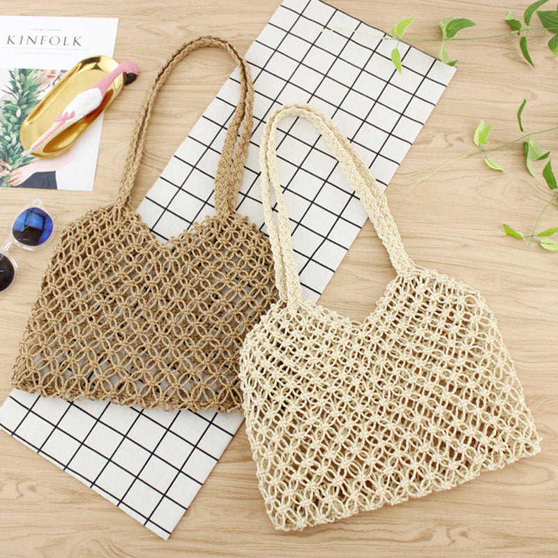 Copper Coin Clasp Hand Unlined Braided Beach Bag