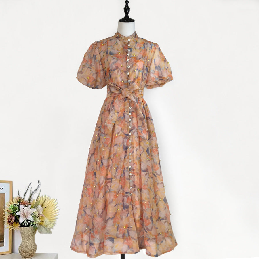 Womens Vintage-Style Floral Print Cinched Waist Dress
