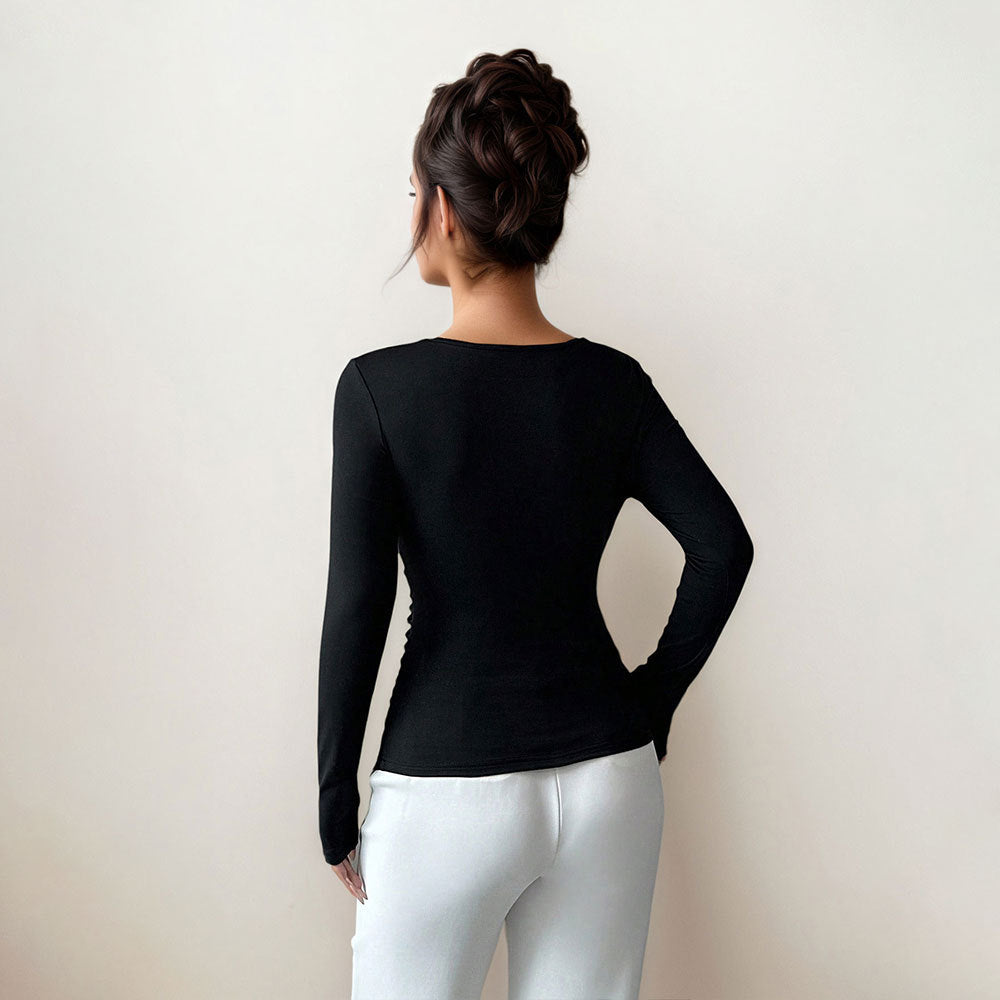 Oblique Collar Pleated Women's Stylish Slim New Slimming Spring And Autumn Base Shirt