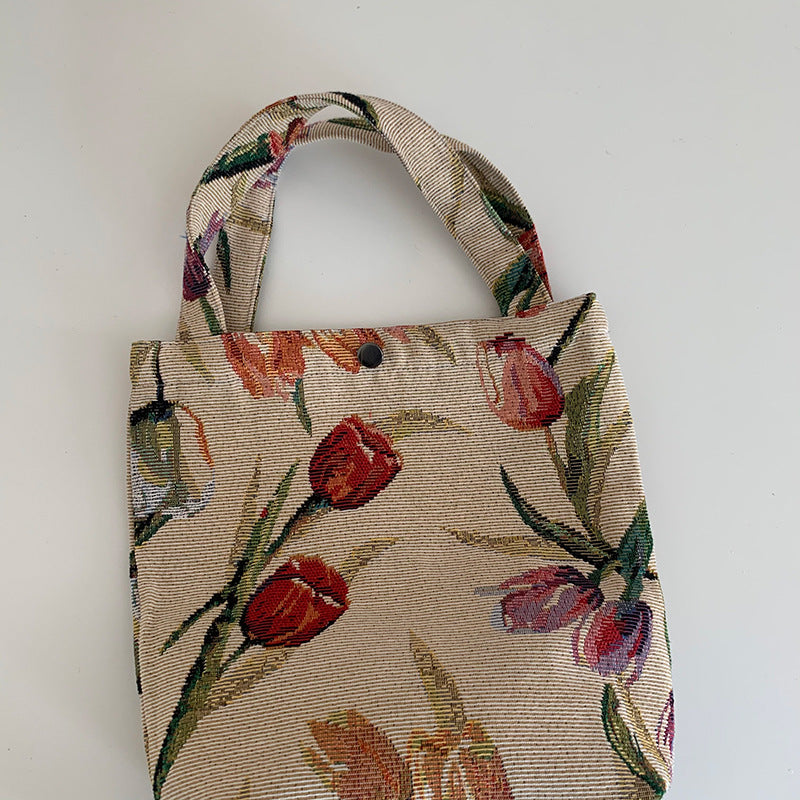 Mountain Vintage Jacquard Yarn-dyed Portable Ins Ladies Hand Bag