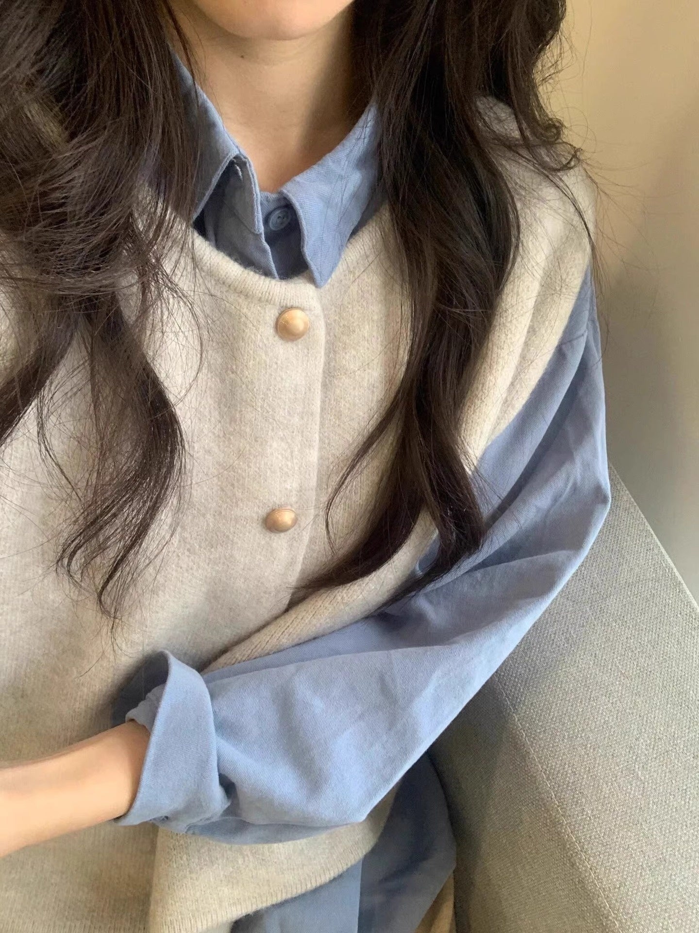 Small Golden Button Knitted Vest Women's Spring And Autumn Outer Wear Loose