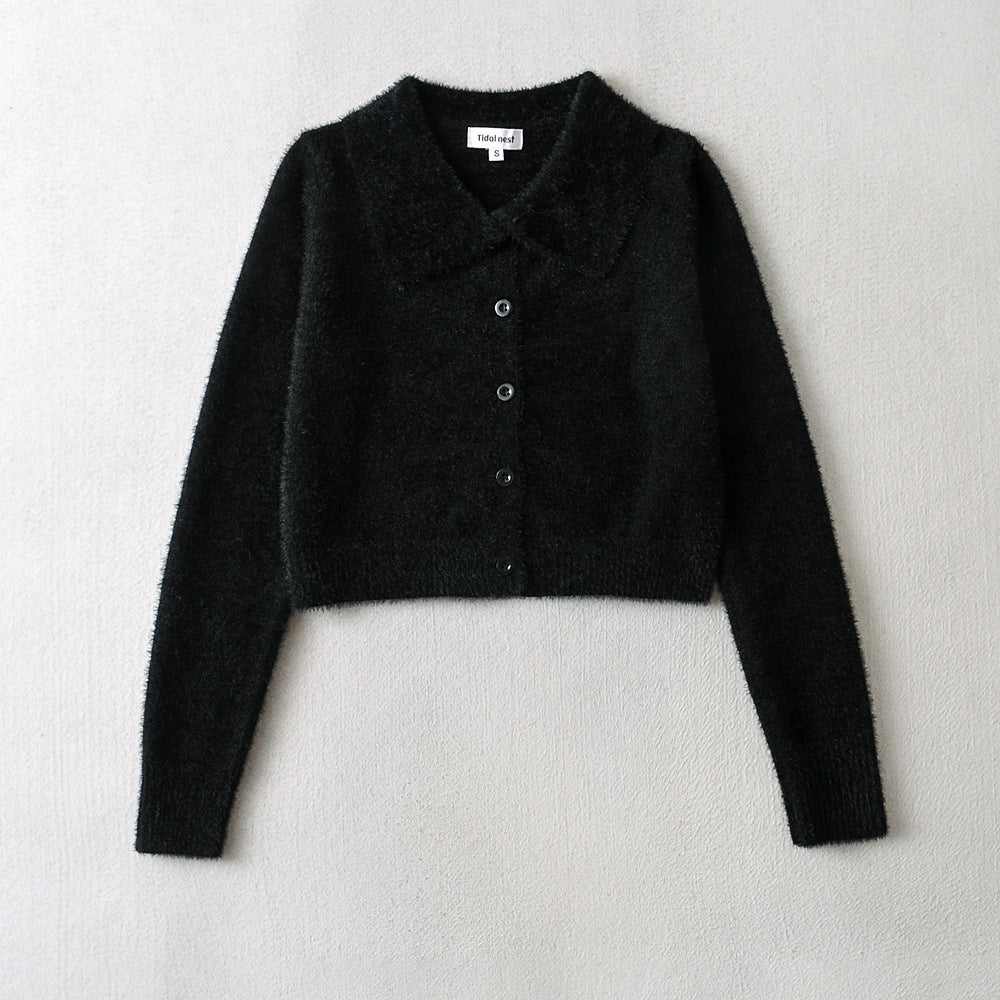 New Lapel Clean Single Breasted Long Sleeve Knit Cardigan Jacket