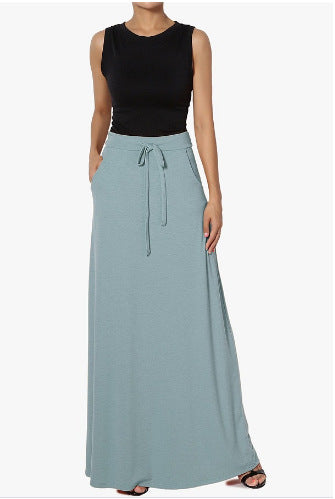 Versatile Solid-Color Drawstring Skirt For Women