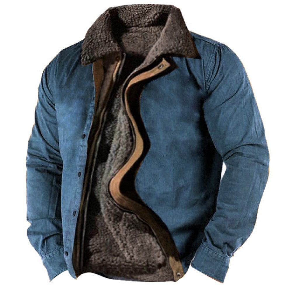 Heavy Side Seam Side Casual Zipper Loose Grey Brown Youth Cotton Jacket