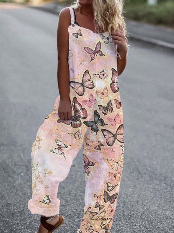 Printed Loose Cotton And Linen Suspenders