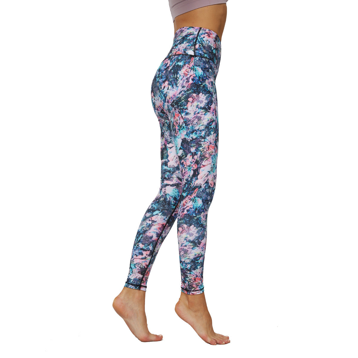 European And American New High-waist Hip-lifting Yoga Pants Women's Printed Pocket Stretch Slim Leggings Sports Fitness Nine-point Pants