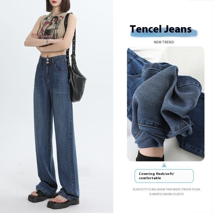 Lyocell Jeans Women's Summer Wide Leg High Waist Thin Loose