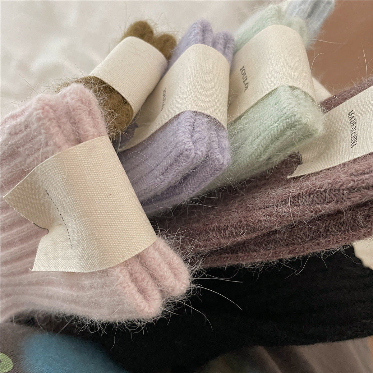 Solid-color Rabbit-fur Chunky Knit Thermal Socks