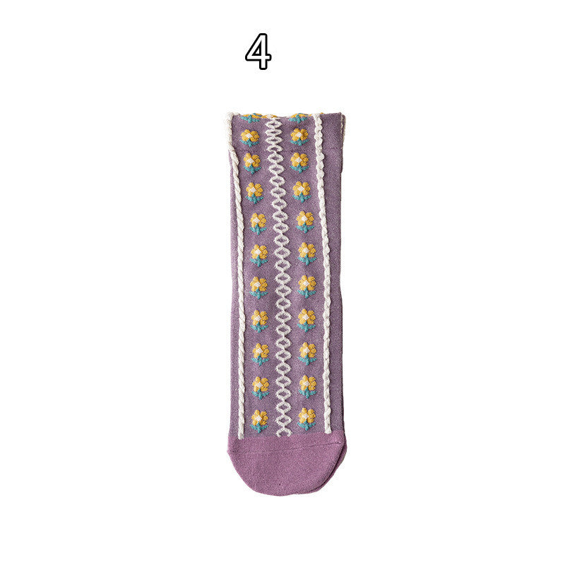 Purple Jacquard Thin Women's Cotton Socks