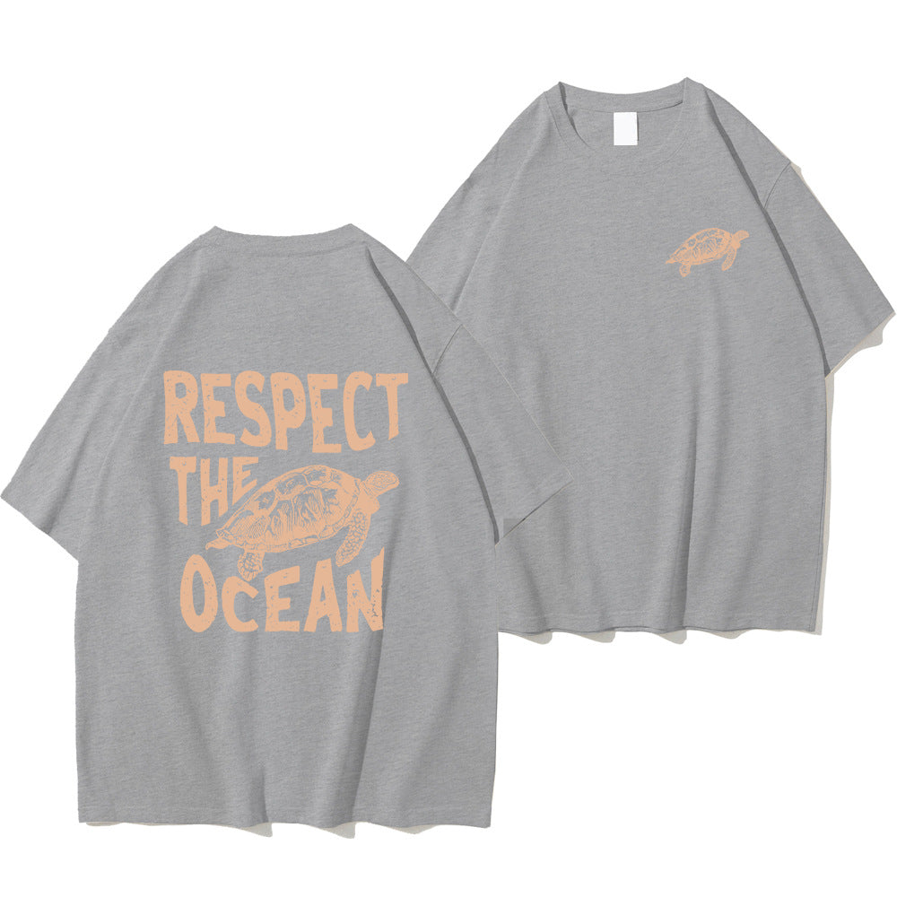 Ladies Respect Ocean Turtle Printed T-shirt