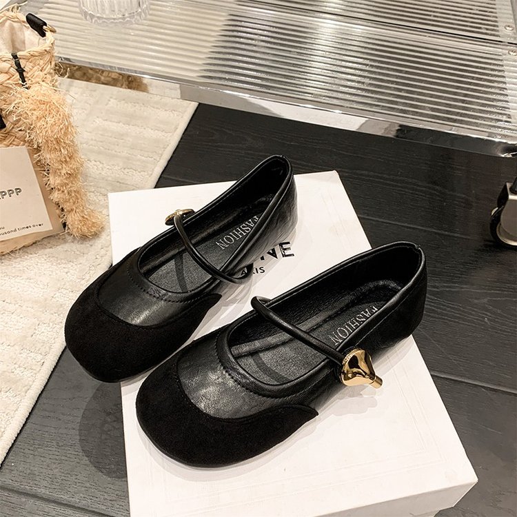 French Style Gentle Women's Pumps, One-Strap Splice Round Toe Hidden Heel Mary Jane Ballet Flats