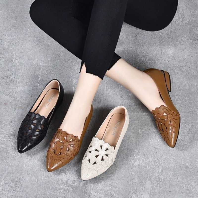 Light Luxury Hollow Embroidered Sandals Low Heel Work