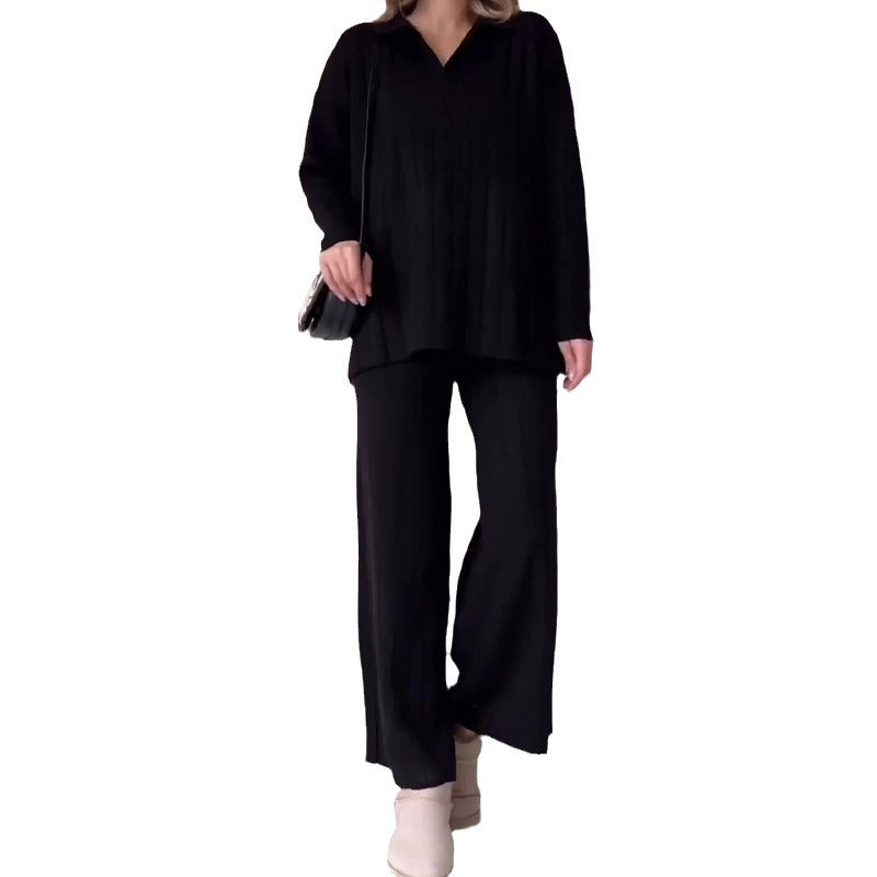 Autumn New Solid Color Line Pattern Slim Lazy Style Suit For Women