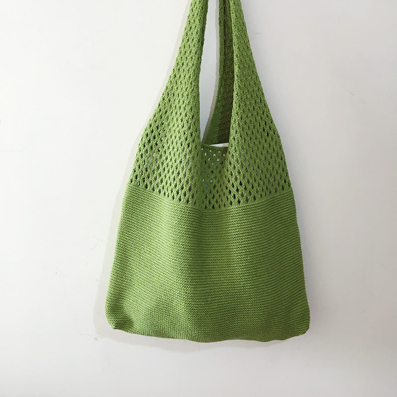 Avocado Green Knit Tote One-Shoulder Sweater Bag