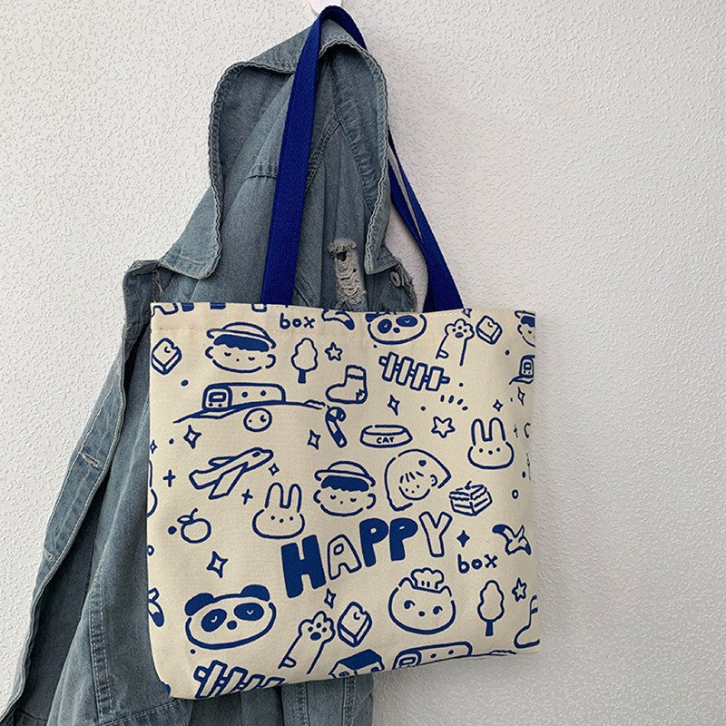 Female College Student's One-shoulder Hand-held Canvas Bag