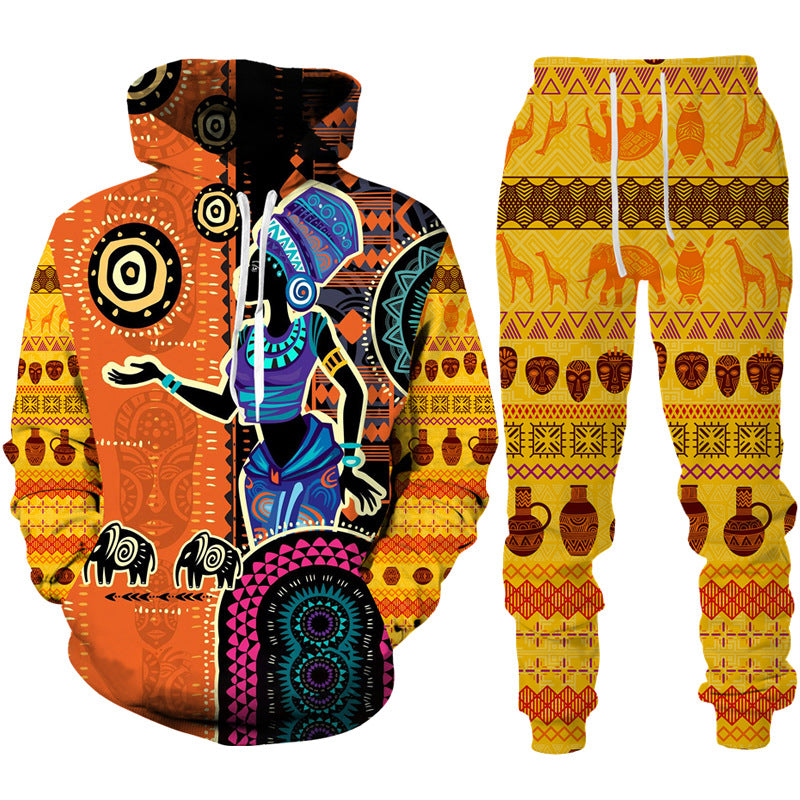 Printed Casual Men's Hooded Sweater Suit
