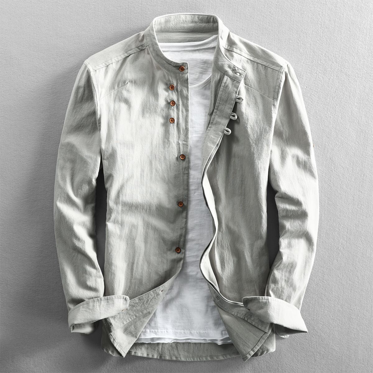 Men's Casual Shirt Chinese Style Stand Collar Cotton Linen